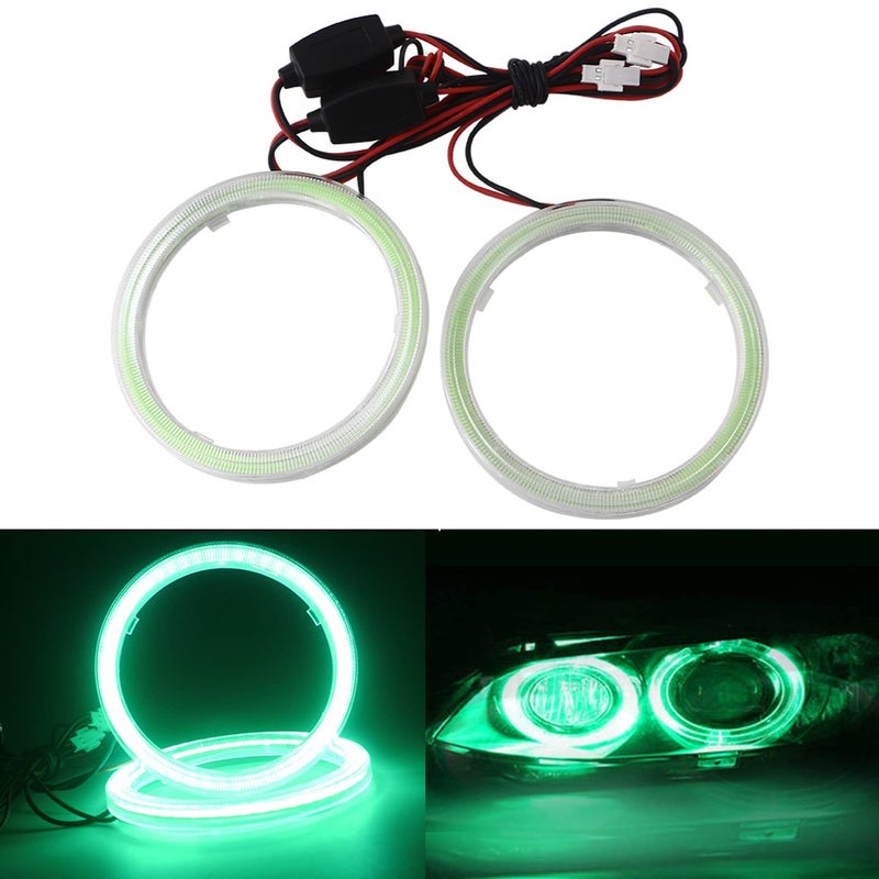 Qasim 80MM Green 63SMD Car Angel Eyes COB LED Halo Ring With Cover LED DRL Fog Light 12V 24V-1Pair - Image 1